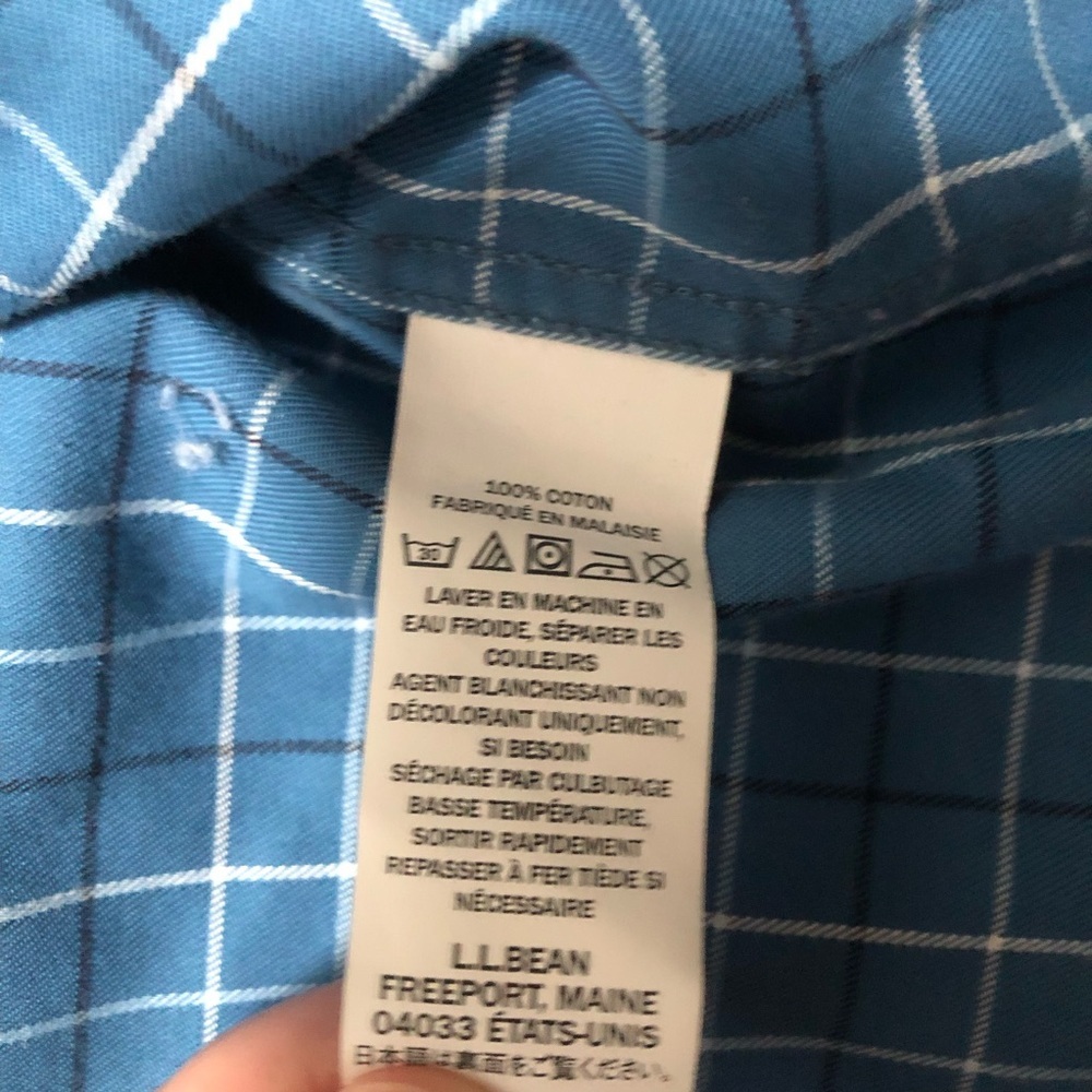 L.L. Bean Wrinkle Free Traditional Fit Short Sleeve Button Down Shirt Blue Plaid - Picture 7 of 9